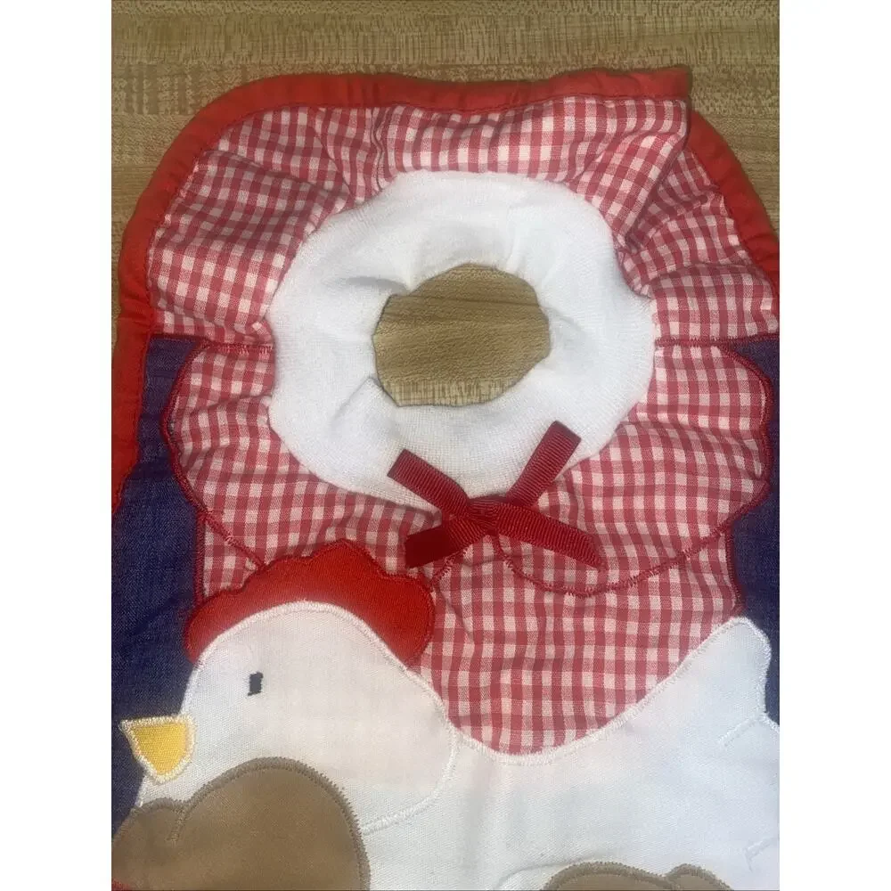 VINTAGE Red White Gingham Chicken Baby Bib Embroidery Pullover